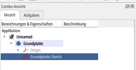 Auswahl der Skizze in der Combo-Ansicht