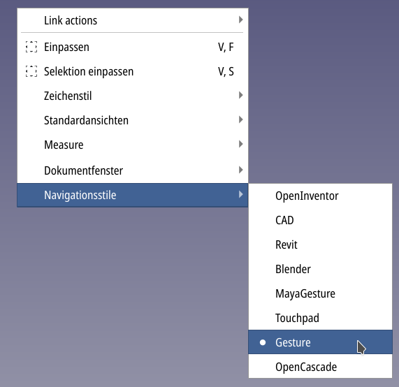 FreeCAD Navigationsstil auswählen