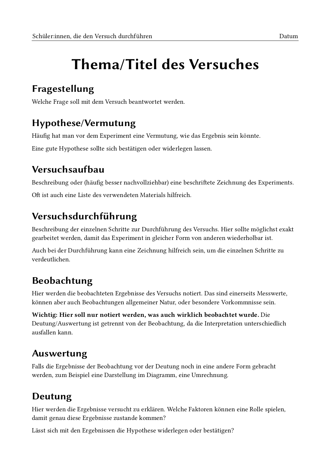 Naturwissenschaftlicher Protokoll-Rohling Seite 1