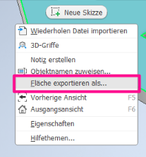 Kontextmenü zum Exportieren der Fläche