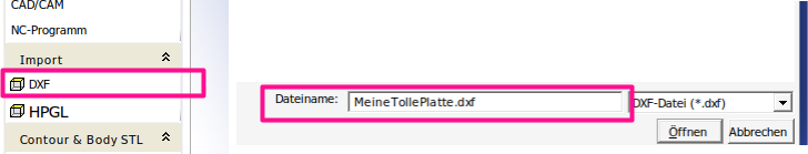 nccad Import DXF zum Fräsen