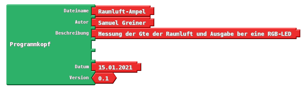 Ardublock Darstellung des Programmkopfes