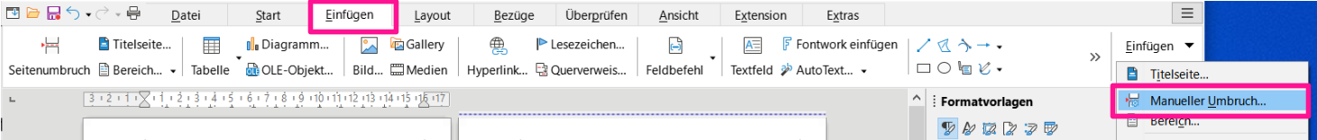 Manuellen Umbruch einfügen