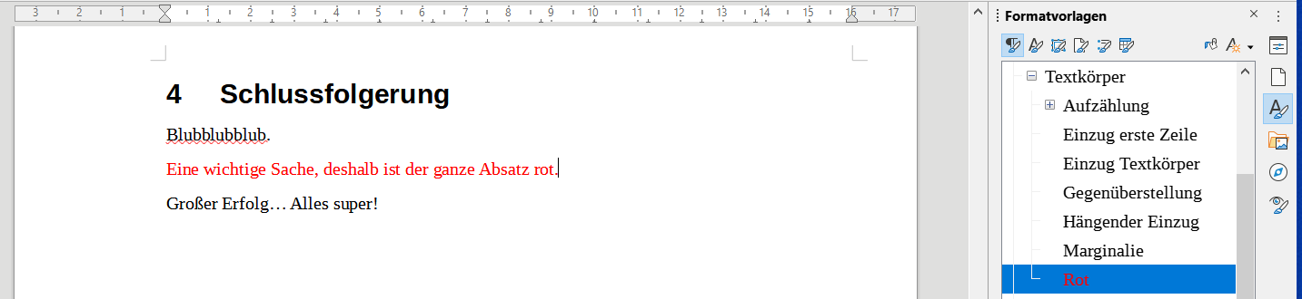 Ergebnis einer neuen Absatzvorlage Rot