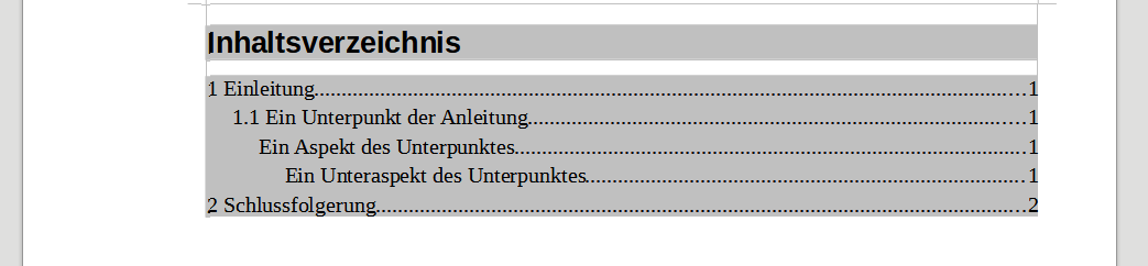 Kapitelnummerierung im Inhaltsverzeichnis