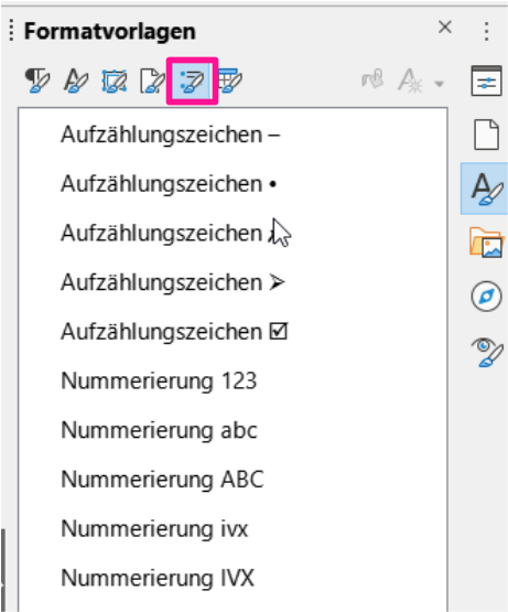 Listenvorlagen Seitenleiste