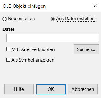 OLE einfügen Fenster
