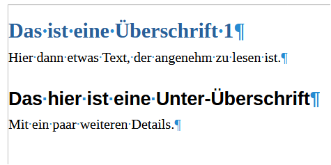 Writer mit blauer Überschrift 1