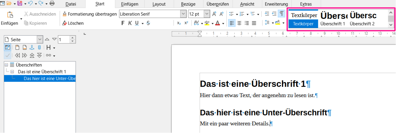 Writer mit zwei Überschriften
