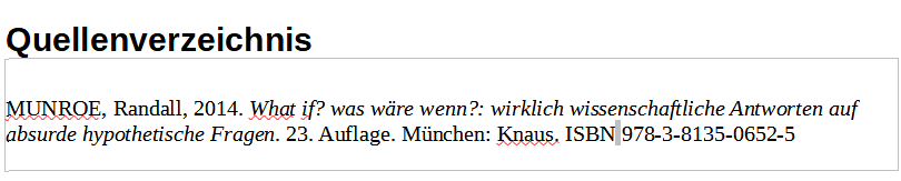 Quellenverzeichnis durch Zotero erstellt