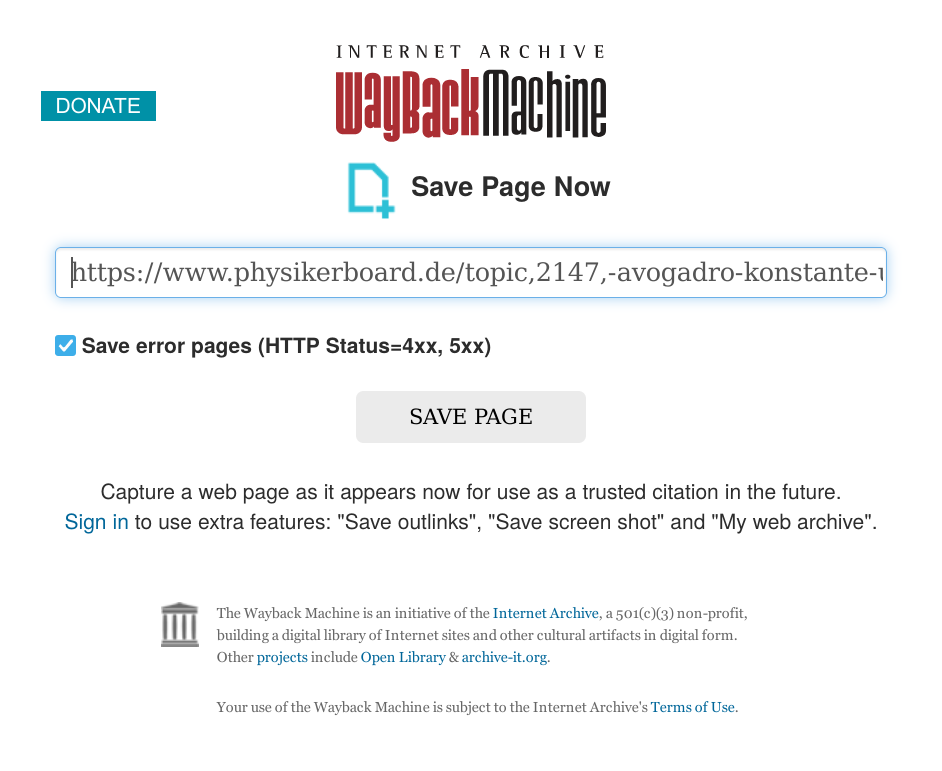 Internet Archive Save Page