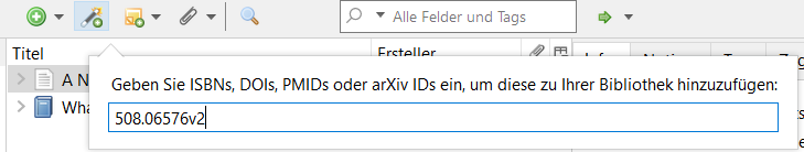 Zotero Zauberstab arXiv-ID hinuzfügen