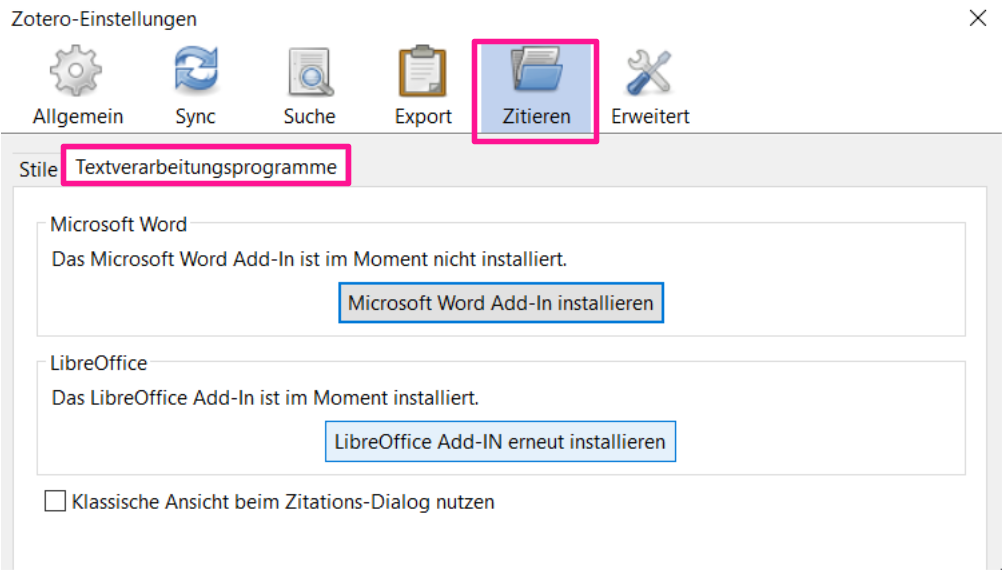 Zotero Einstellungen Add-In Installieren